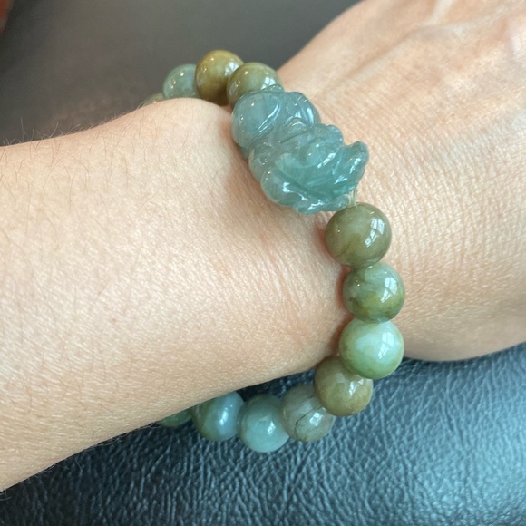 Natural Jade Lucky Pixiu Beaded Bead Adjustable Bracelet - Picture 7 of 8